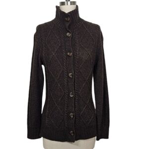 L.L. Bean Heritage Wool Blend Mockneck Fisherman Cardigan in Brown Size XS